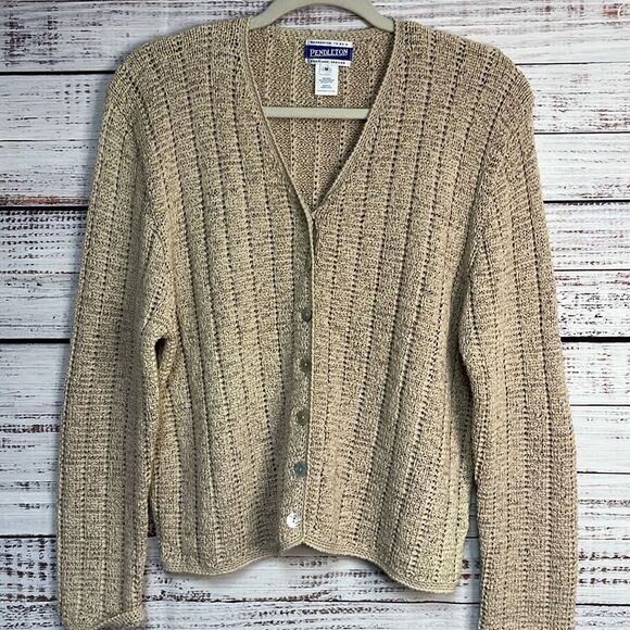Vintage Pendleton Cardigan Sweater Neutral Beige Knit 
Flat Weave Women’s M - Picture 1 of 9